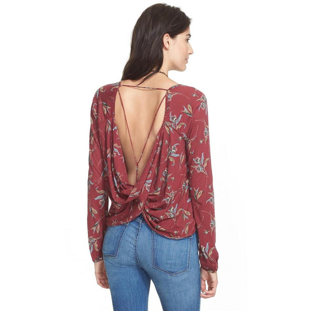 Floral Cotton Modal Jersey Elsa Open Back Top XS